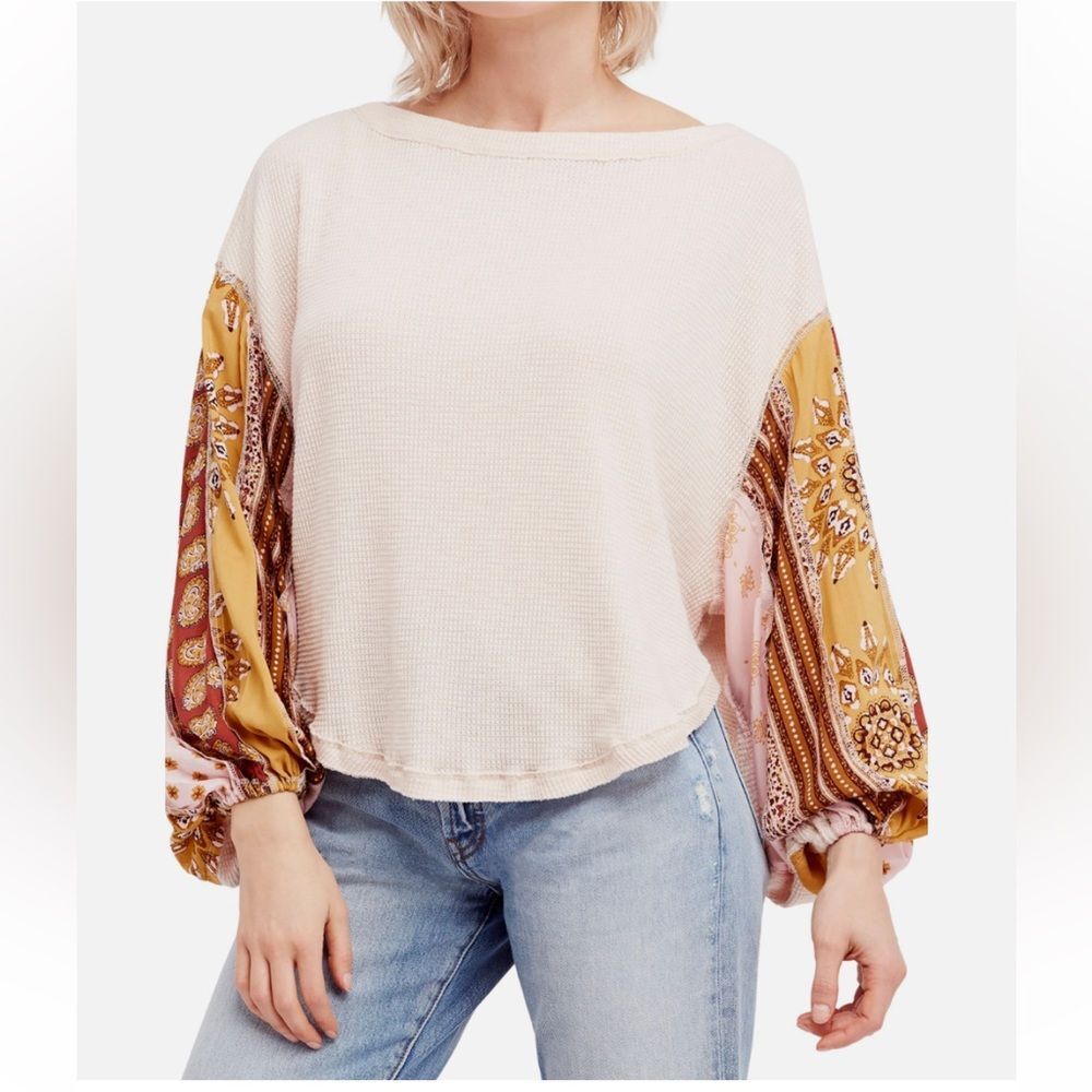 Free People Blossom Thermal Long Sleeves Top Boho Ballet Combo